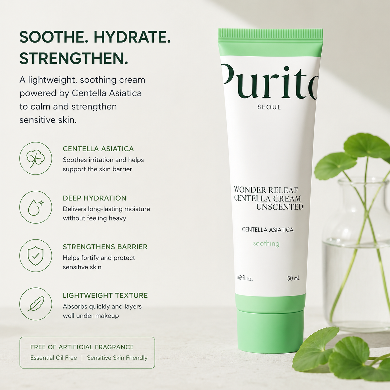 PURITO Wonder Releaf Centella Cream Unscented, 50ml - Image 3